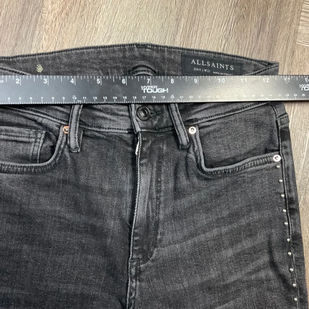 ALLSAINTS Dax Studded Distressed Hem Skinny Jeans Womens 27 Dark Wash Black‎